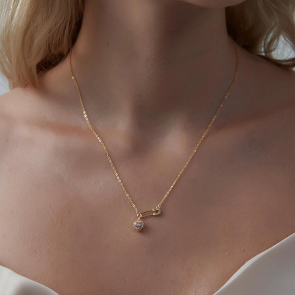 Pink Heart Safety Pin Friendship Necklace