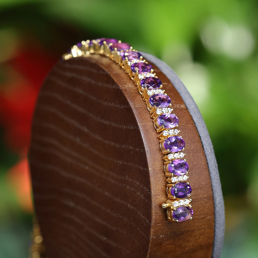 Alzheimer Dementia Awareness Natural Oval Amethyst Bracelet