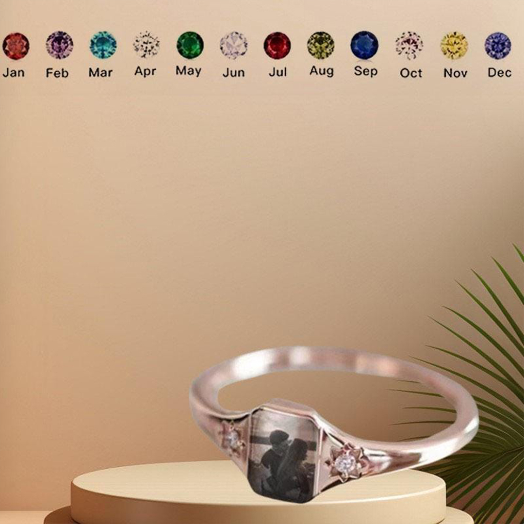 Custom Birthstone & Full-Color Photo Ring