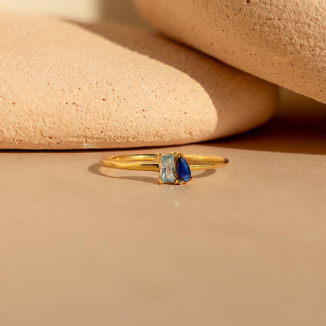 Custom Baguette & Pear Cut Promise Birthstone Ring