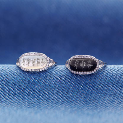 Family Wildflowers Garden Engraved Birth Flowers Shell Ring