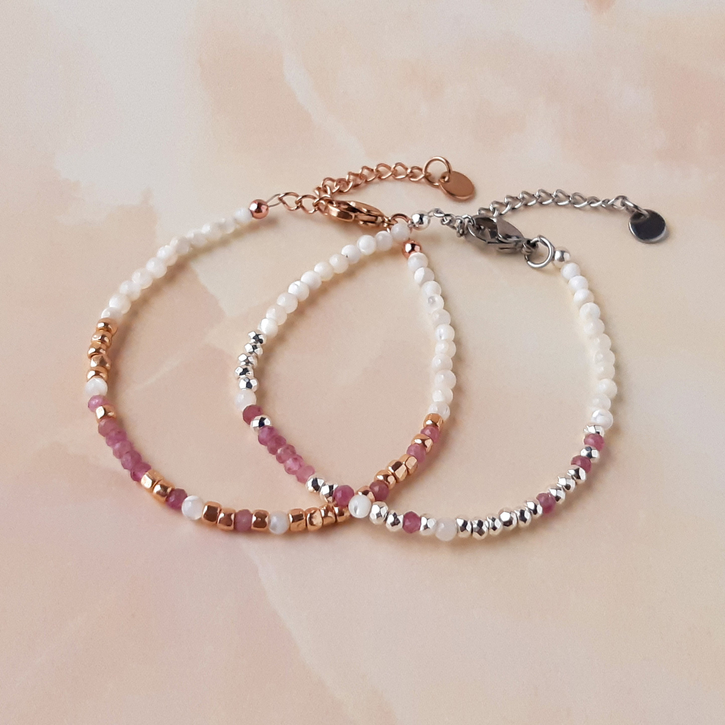 Pink Tourmaline Morse Code Breast Cancer Bracelet