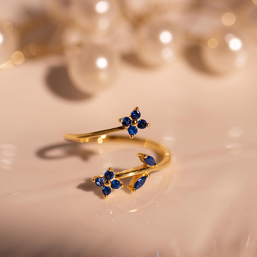 Blue Ring Sapphire Flower Adjustable Rings