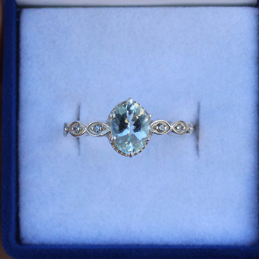 Aquamarine Diamond Promise Ring