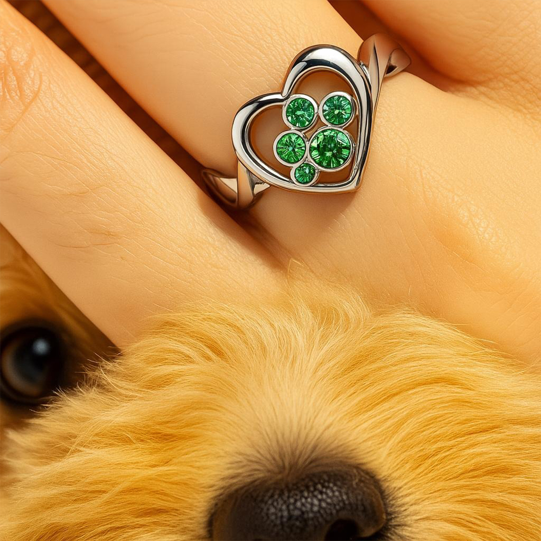 Personalized 1-3 Birthstones And Name Pawprints of Love Ring