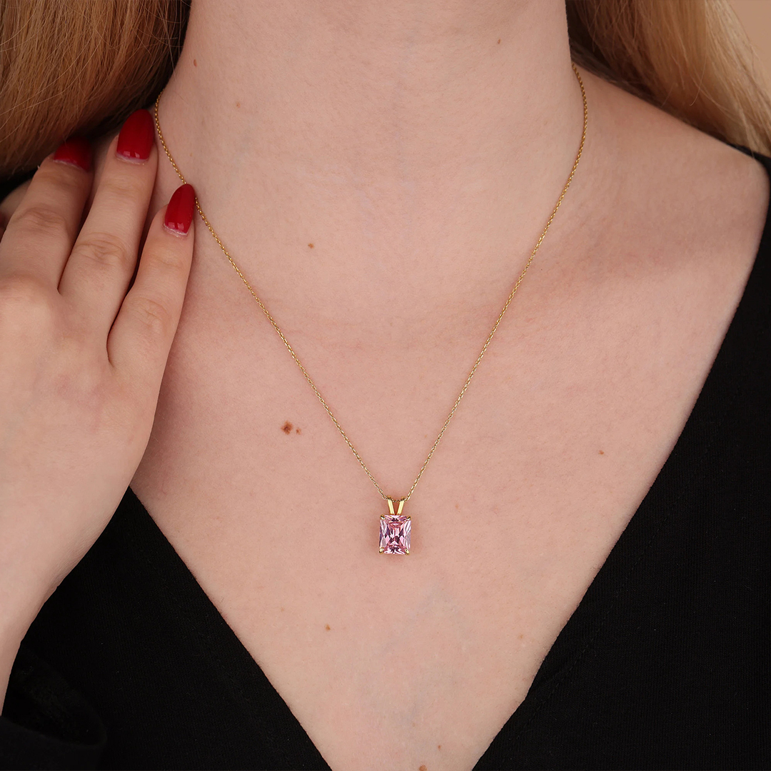 Breast Cancer Awareness Genuine Pink Tourmaline Pendant Necklace