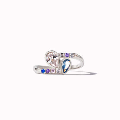 S925 Personalized Kids and Parents Birthstones Double drop Heart Ring
