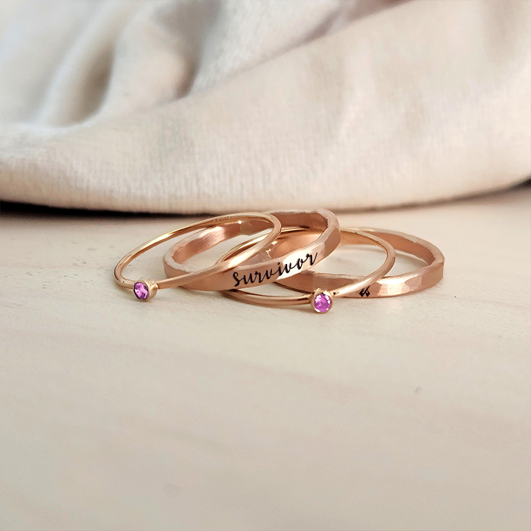 Breast Cancer Awareness Stackable Ring Set