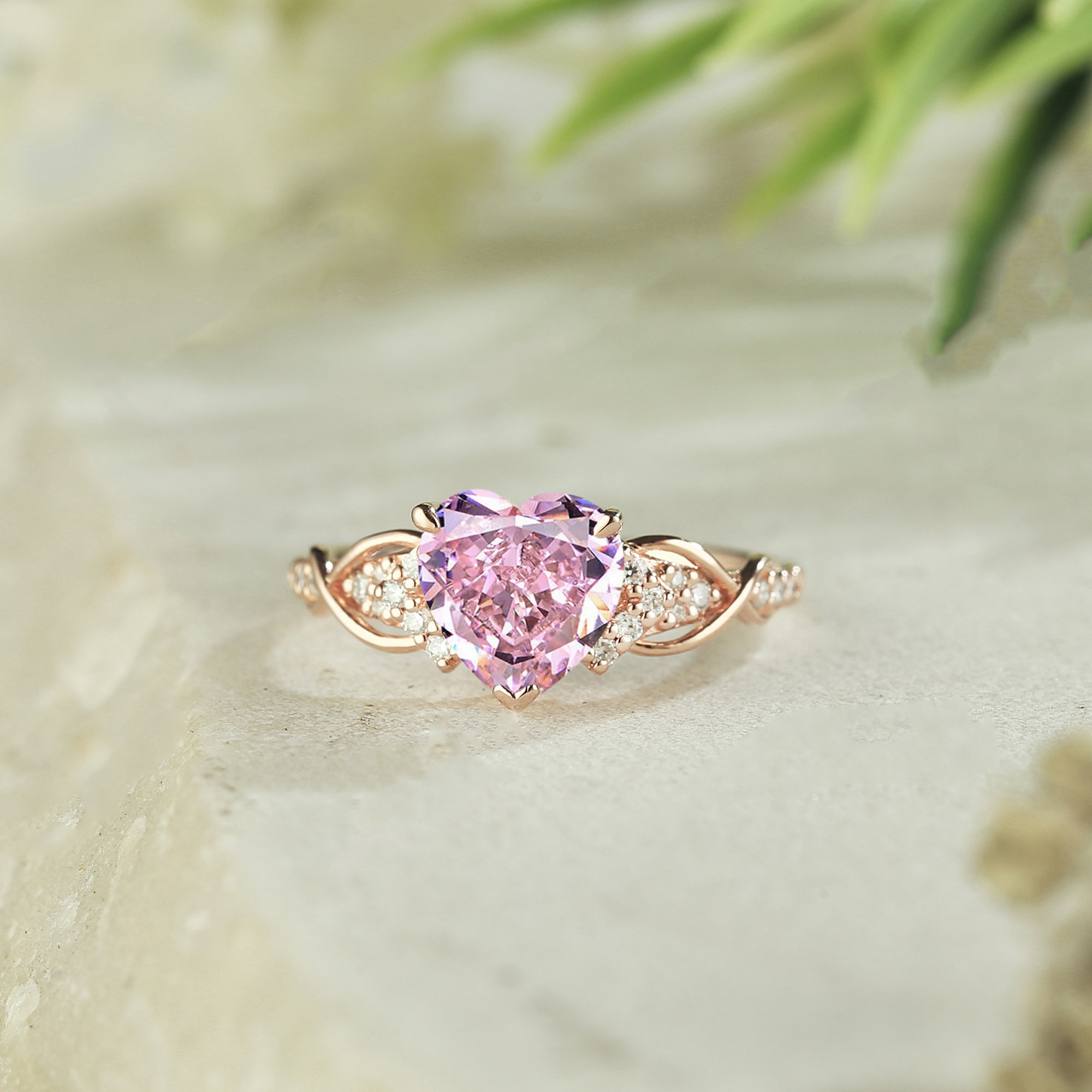 Unique Heart Shaped Pink Ring