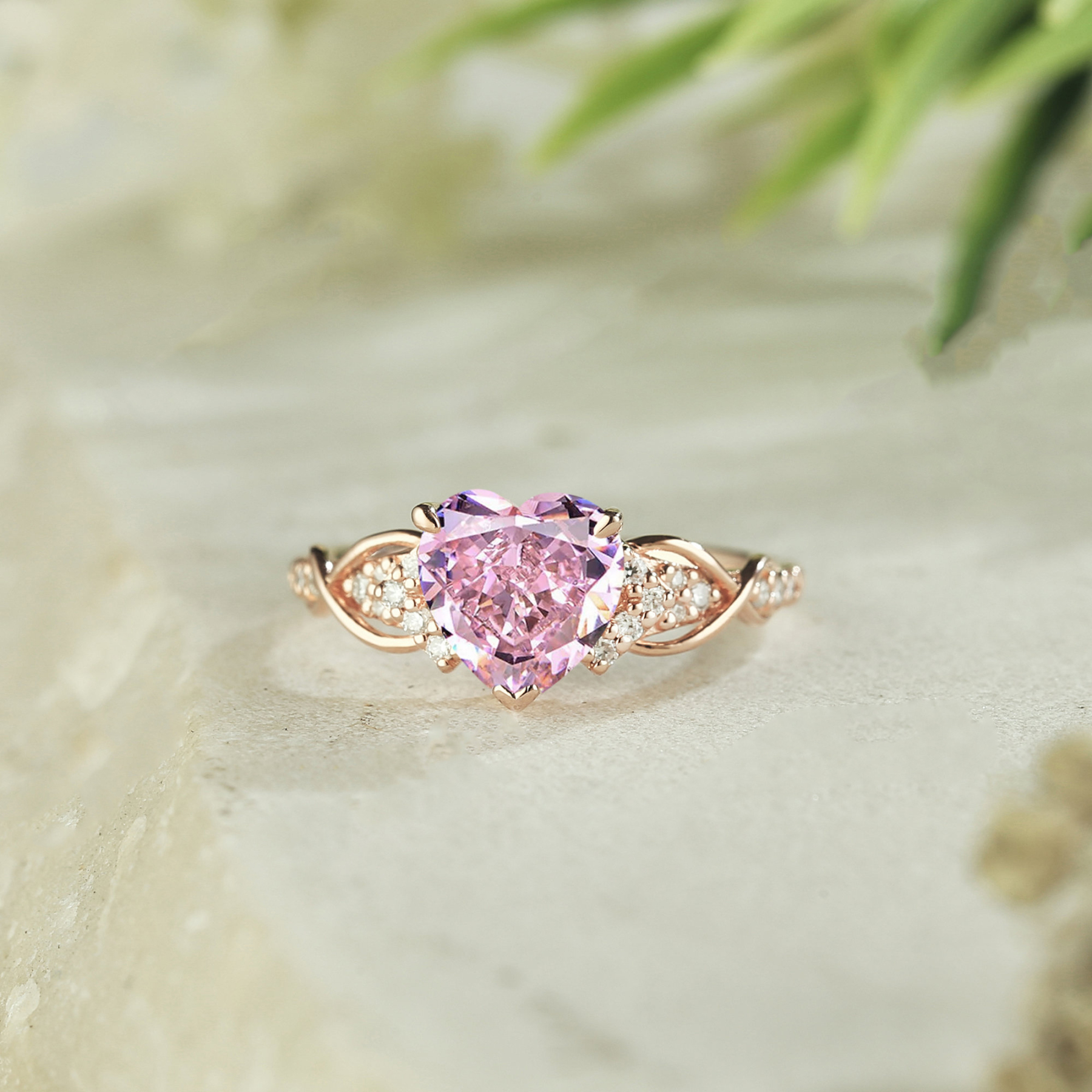 Unique Heart Shaped Pink Ring