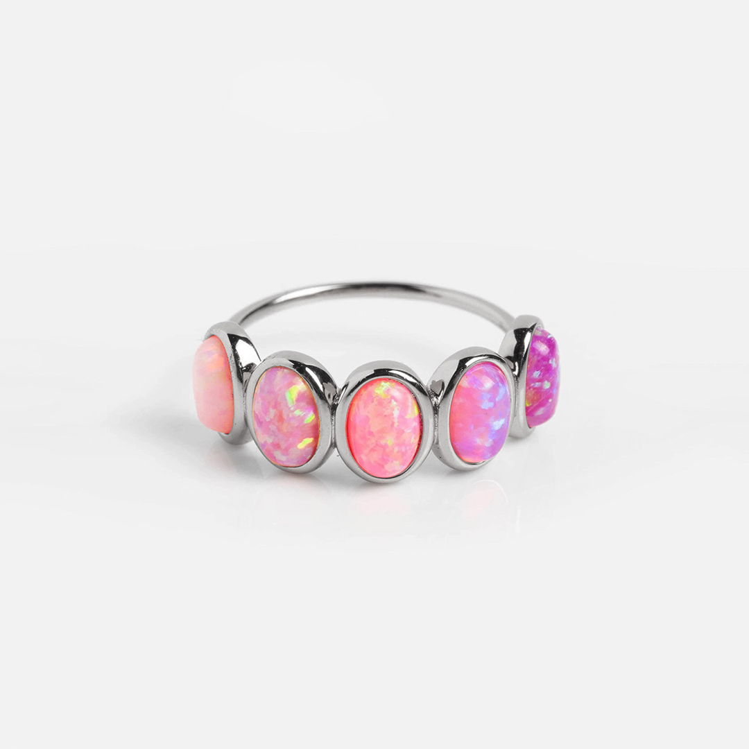Breast Cancer Awareness I Am Enough Pink Gradient Opal Ring