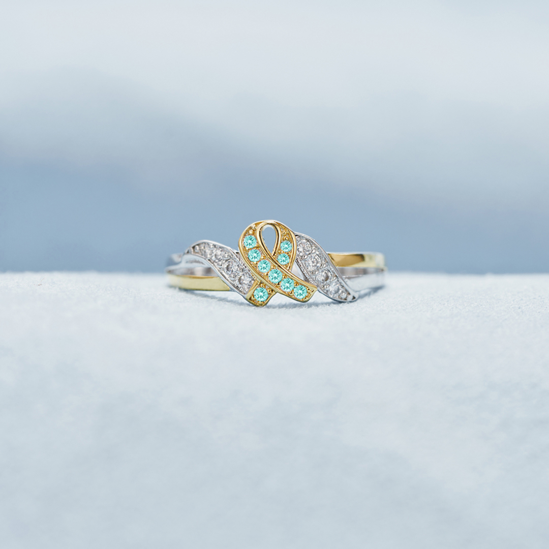 Ovarian Cancer Awareness Teal Ribbon Ring