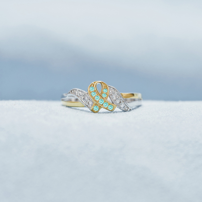 Ovarian Cancer Awareness Teal Ribbon Ring