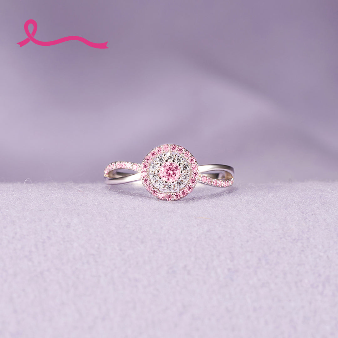 S925 Raise Awareness I Am Enough Pink Circle Ring