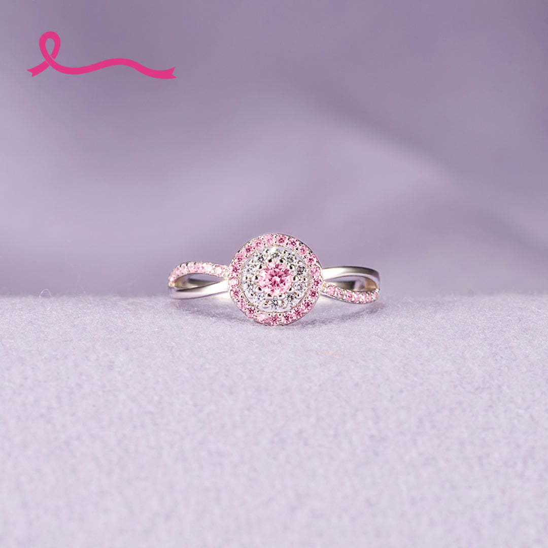 S925 Raise Awareness I Am Enough Pink Circle Ring
