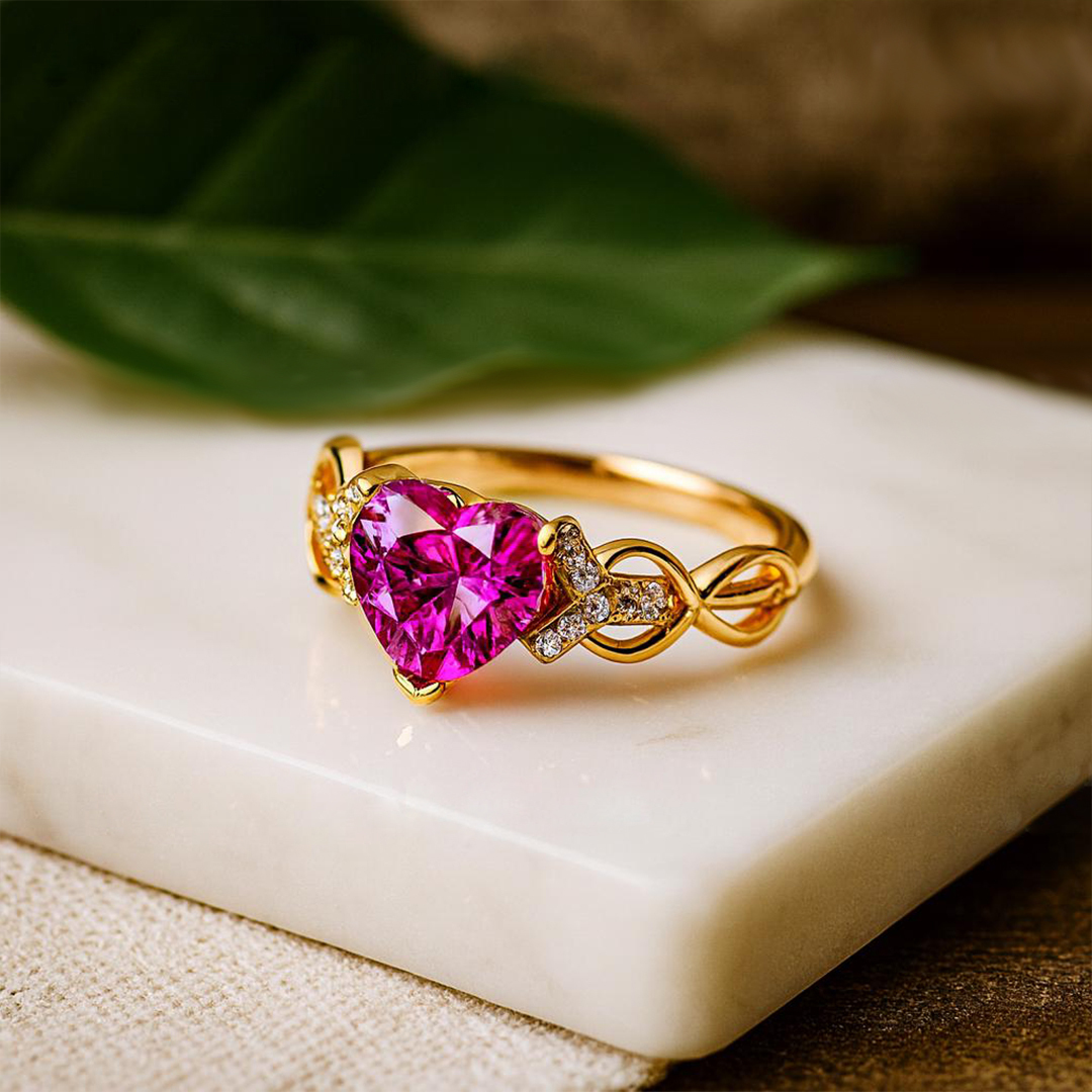 Breast Cancer Awareness Heart Cut Diamond Ring