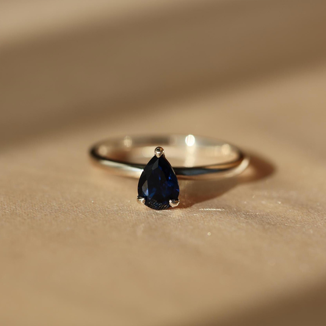 Memorial Tear Teardrop Sapphire Ring
