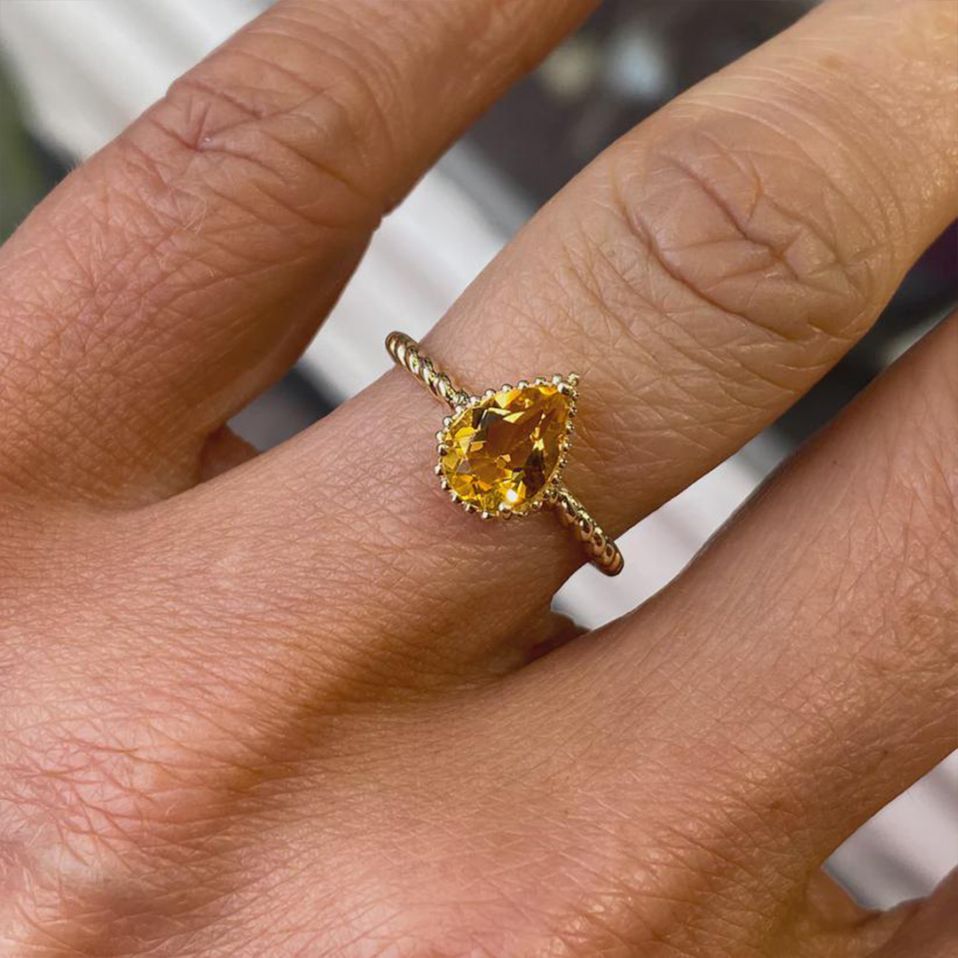 Memorial Tear Pear Cut Twisted Birthstone Ring