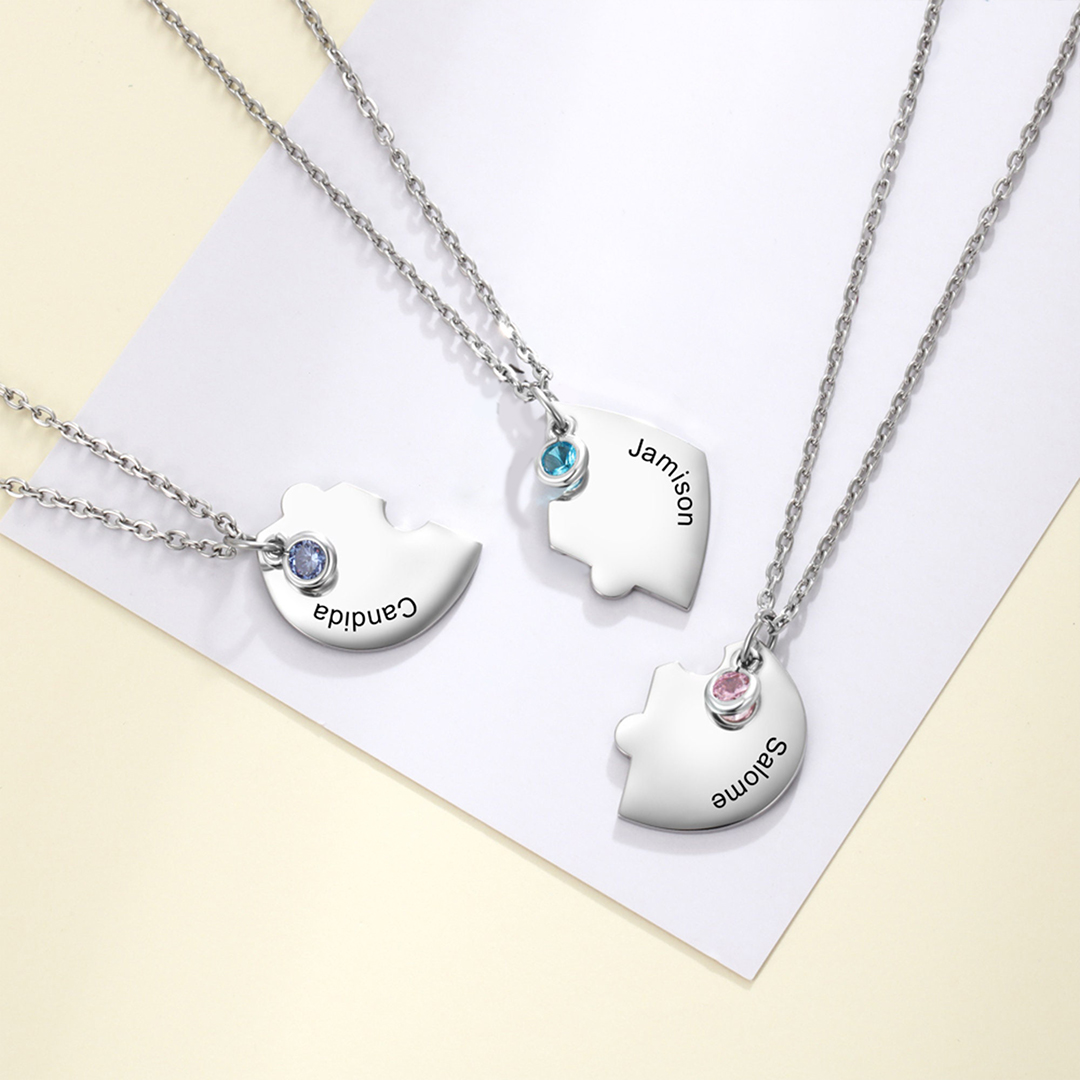 Personalized Engraved Names Birthstones BFF Necklace