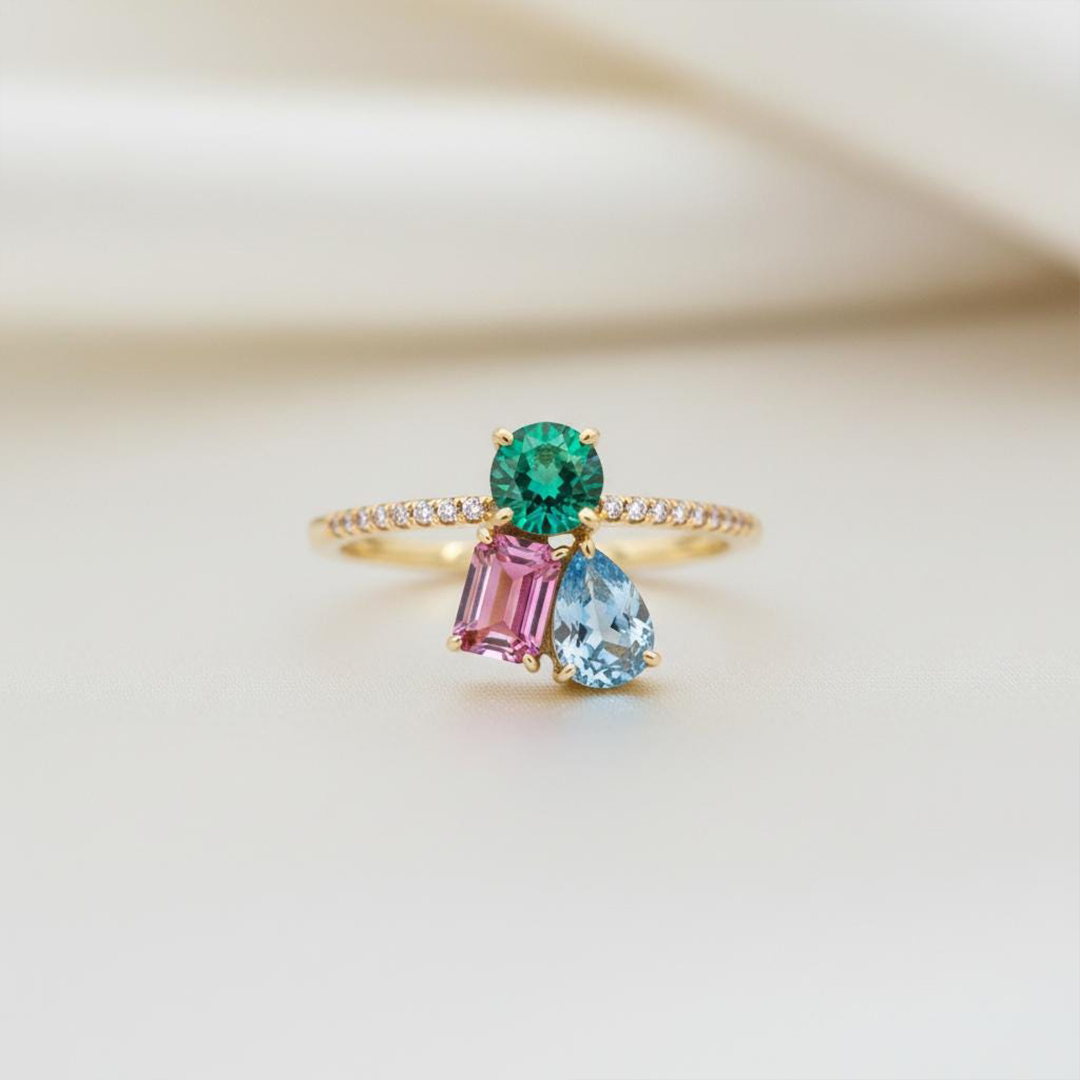 Personalized Family Love Custom 3 Birthstone Ring