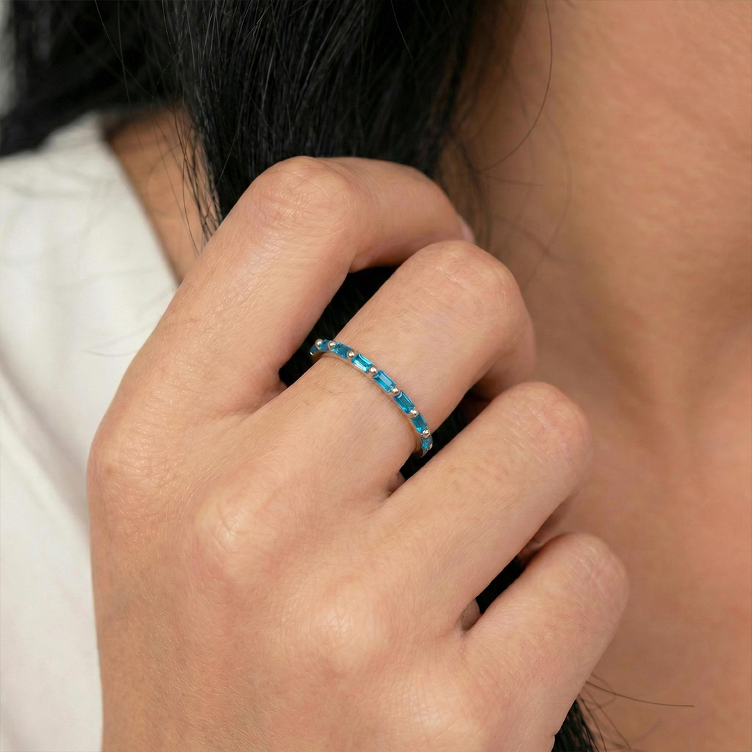 Colorectal Cancer Awareness Stand Strong Baguette Blue Ring