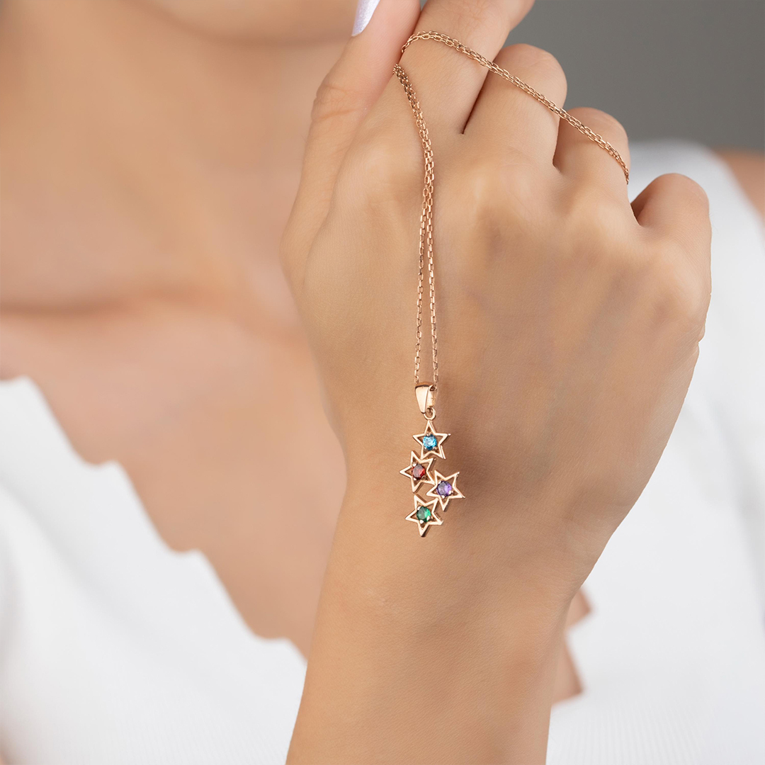 Personalized 1-5 Birthstones Star Mom Necklace