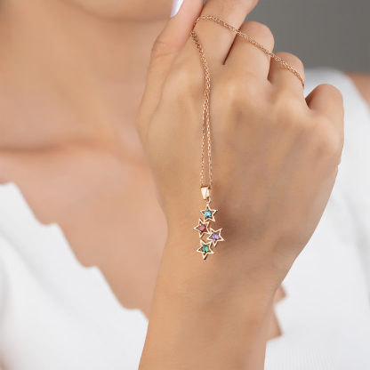 Personalized 1-5 Birthstones Star Mom Necklace