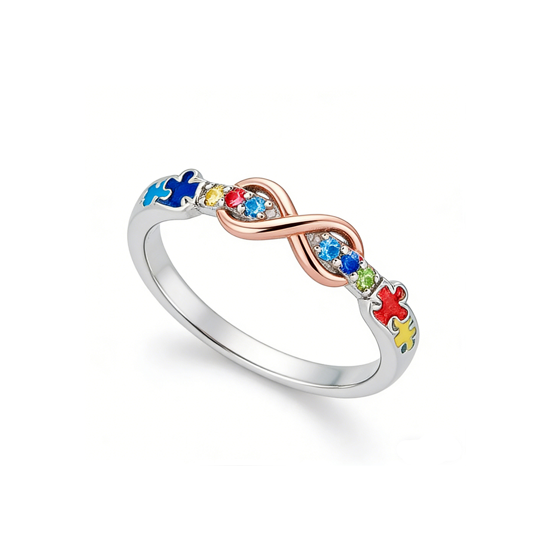 Autism Awareness Rainbow Infinity Puzzle Ring