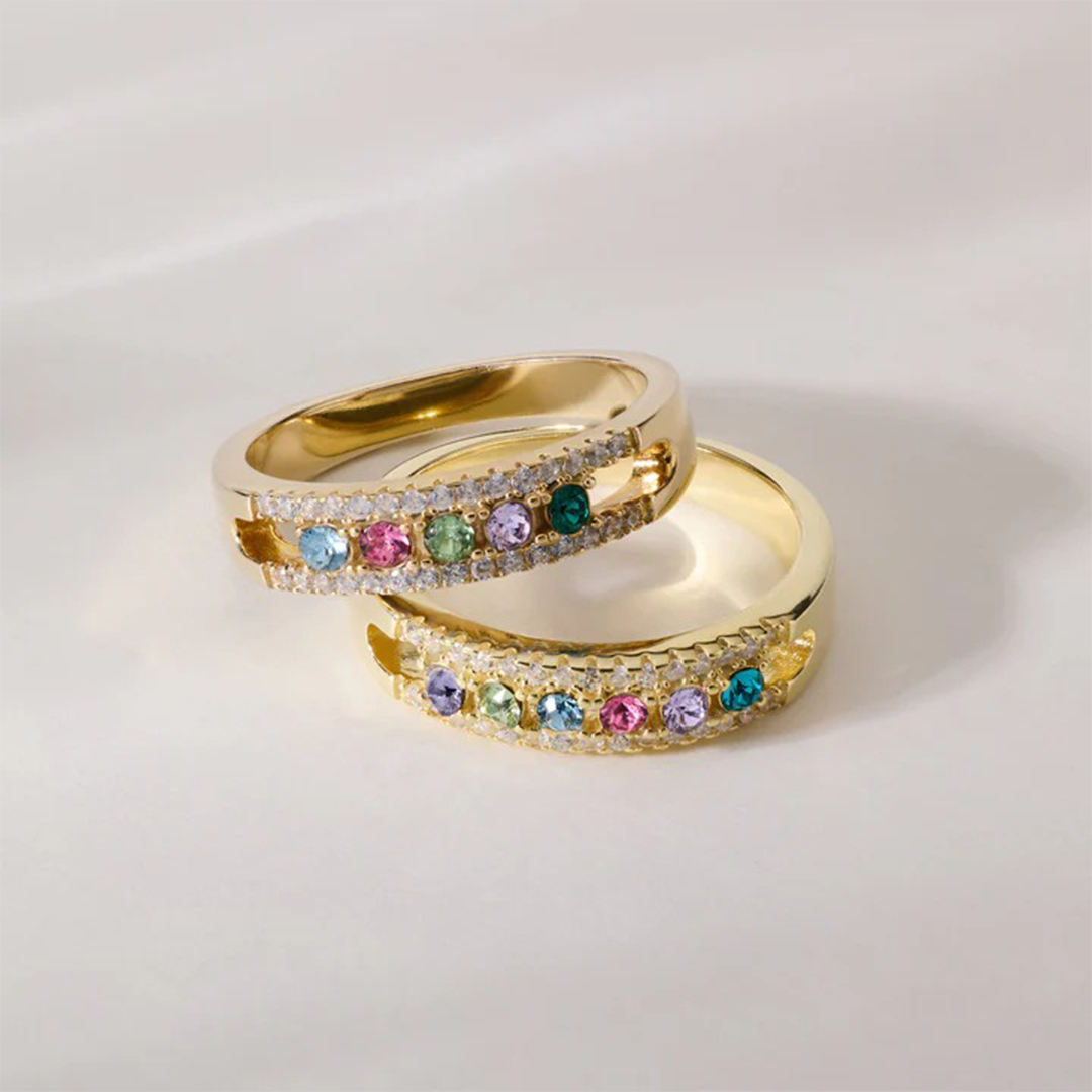 Personalized 1-6 Birthstones Double Layers Ring