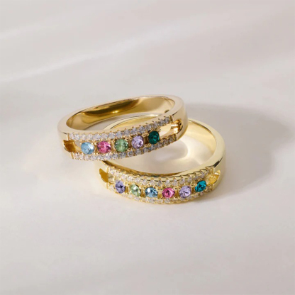 Personalized 1-6 Birthstones Double Layers Ring
