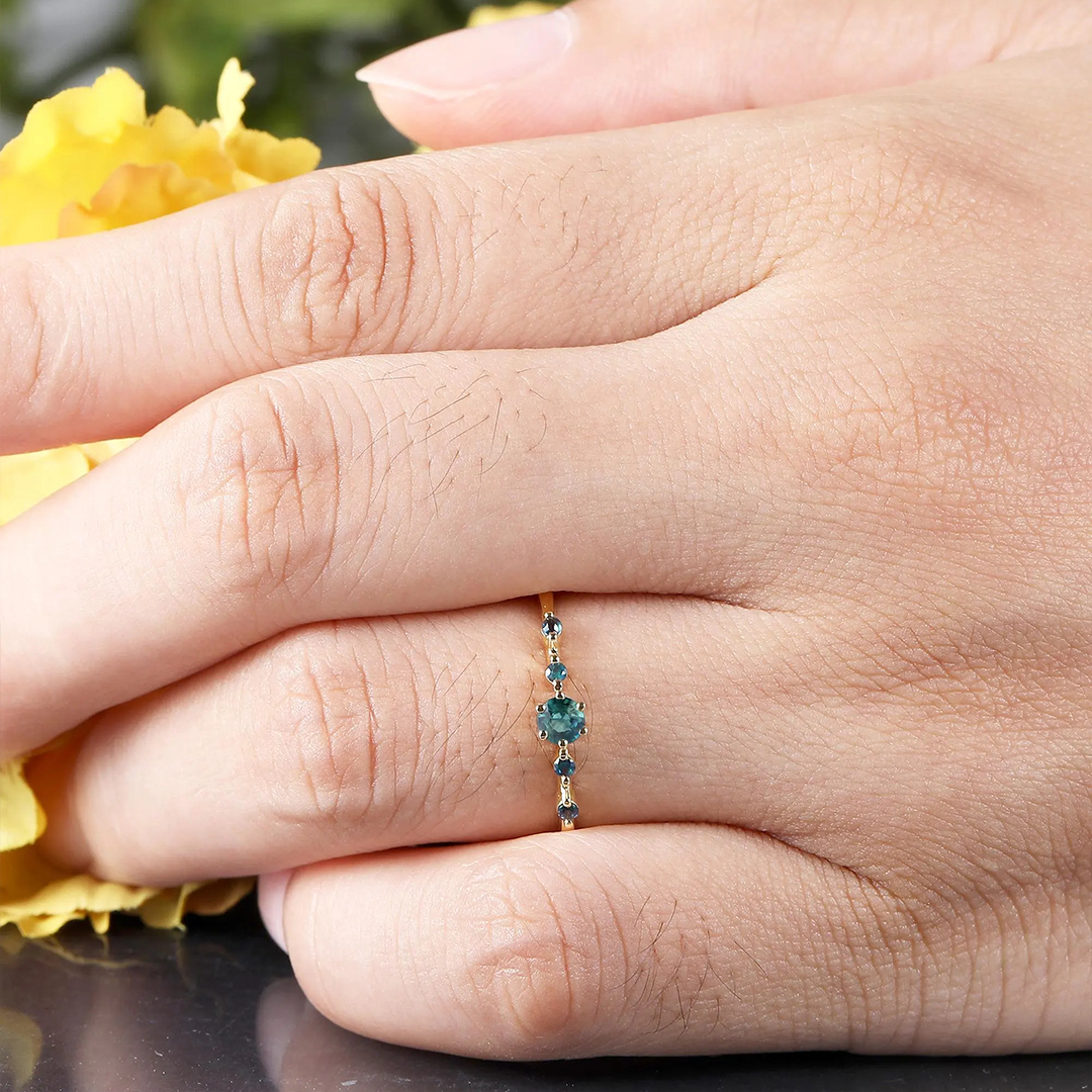 Ovarian Cancer Awareness Strength in Teal Teal Sapphire Ring