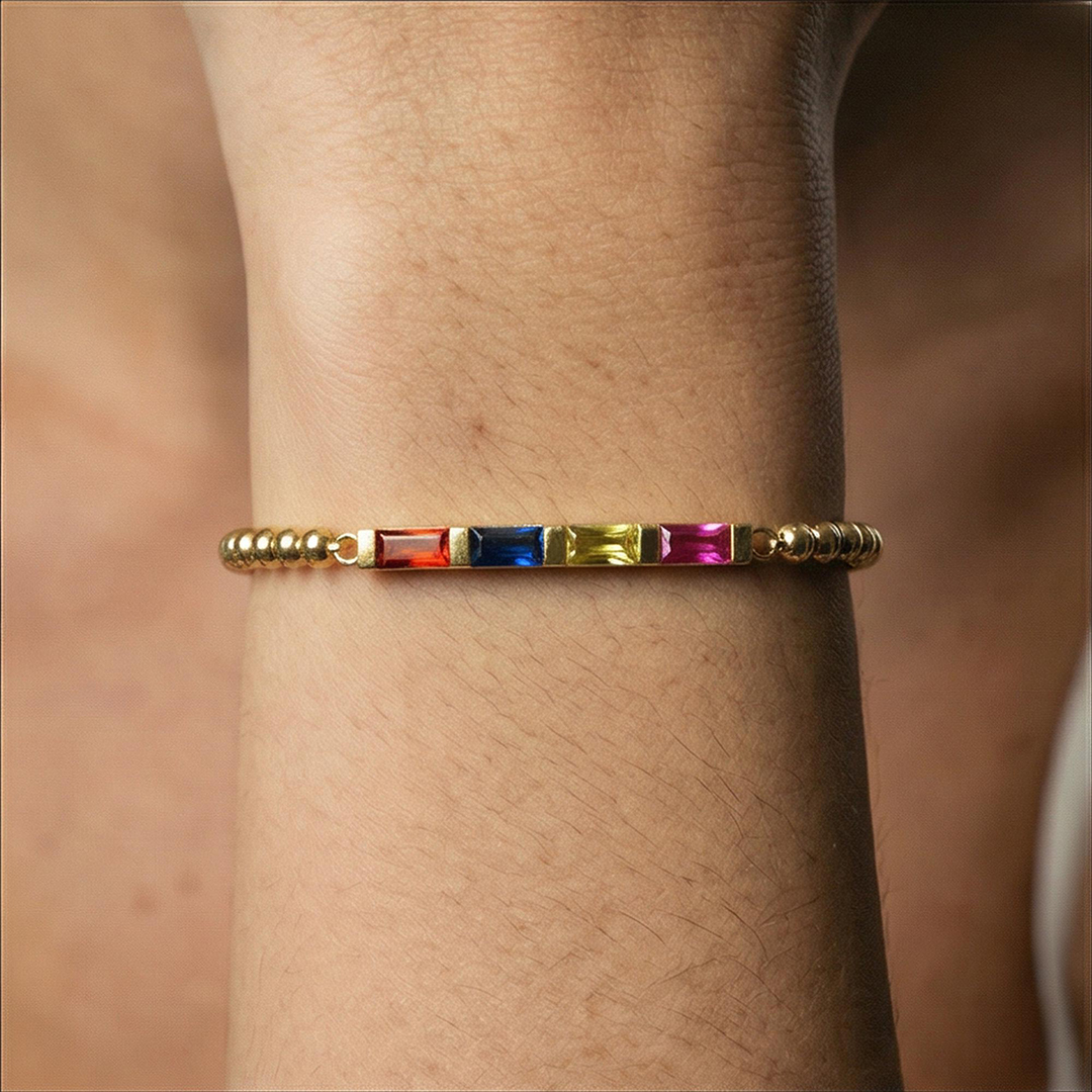 Personalized Stretch Beaded Baguette Birthstone Bracelet