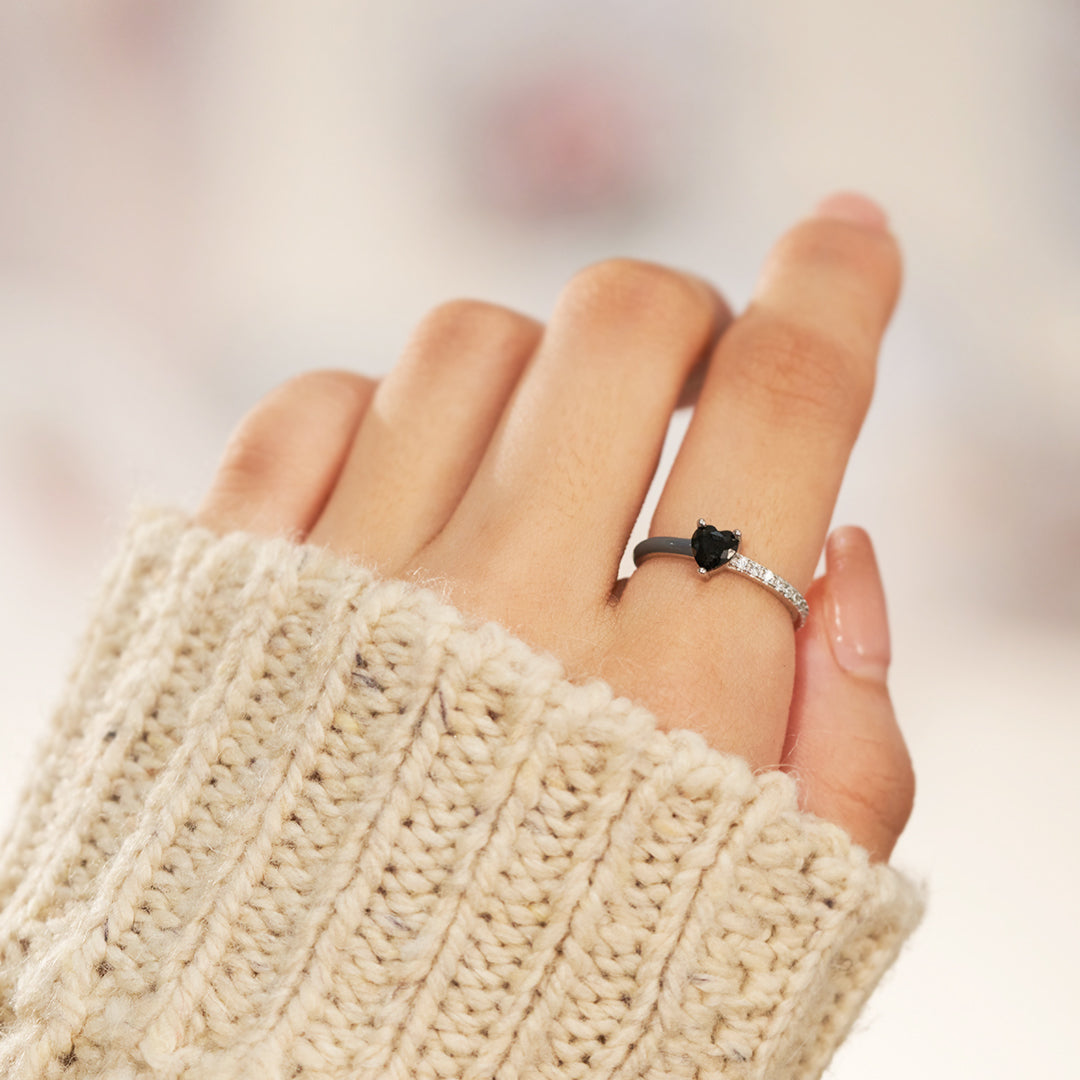 I'm Choosing My Peace Black Enamel Heart Ring