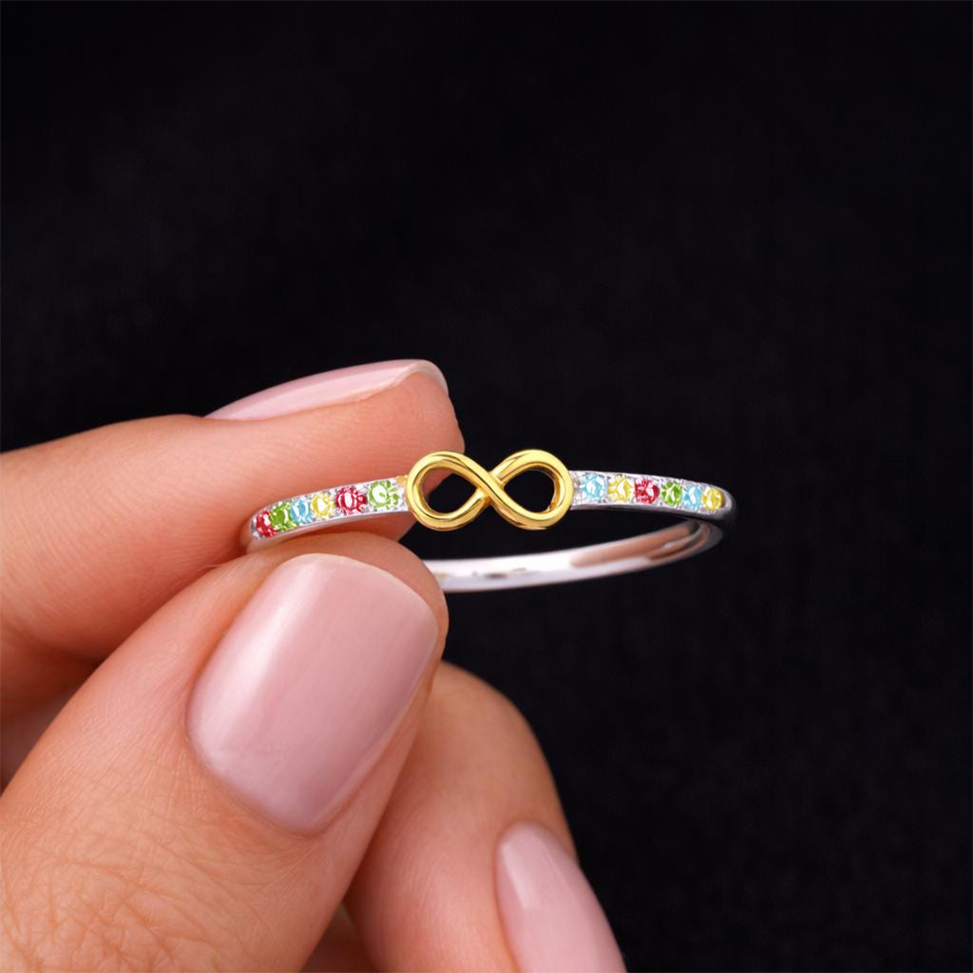 Autism Awareness Star Mom Rainbow Infinity Ring