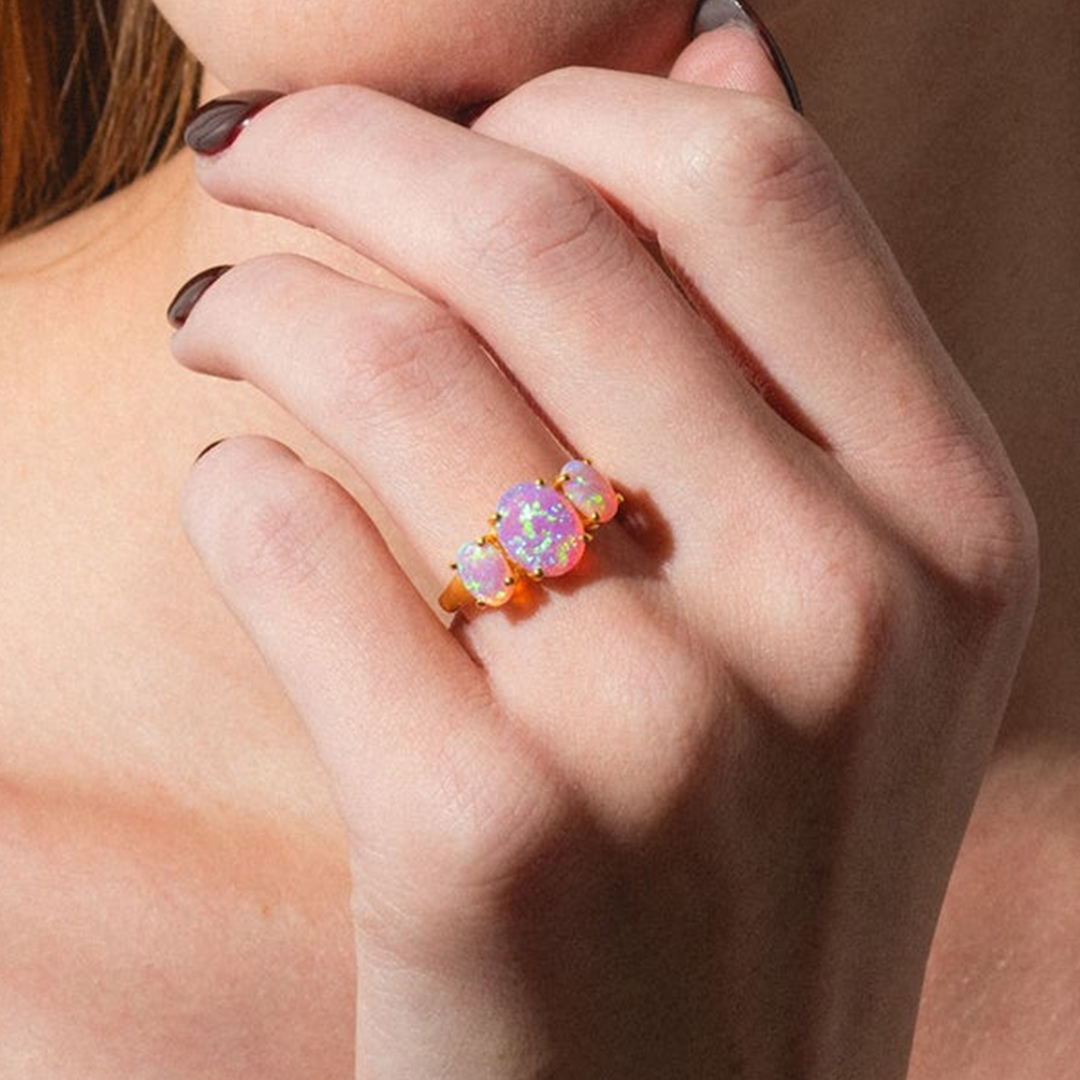 Forever in My Heart Rainbow Bridge Pink Opal Ring