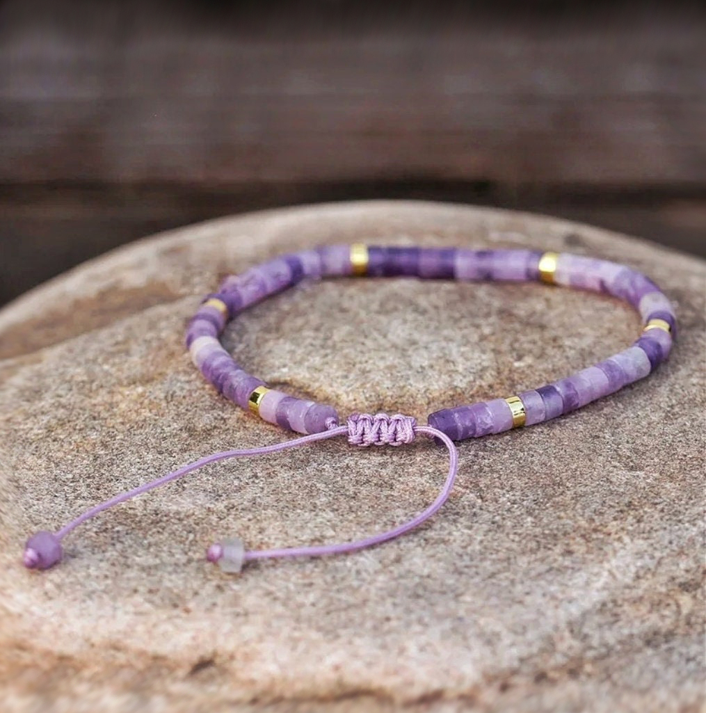 Alzheimer Dementia Awareness Gift Purple Mica Bead Bracelet