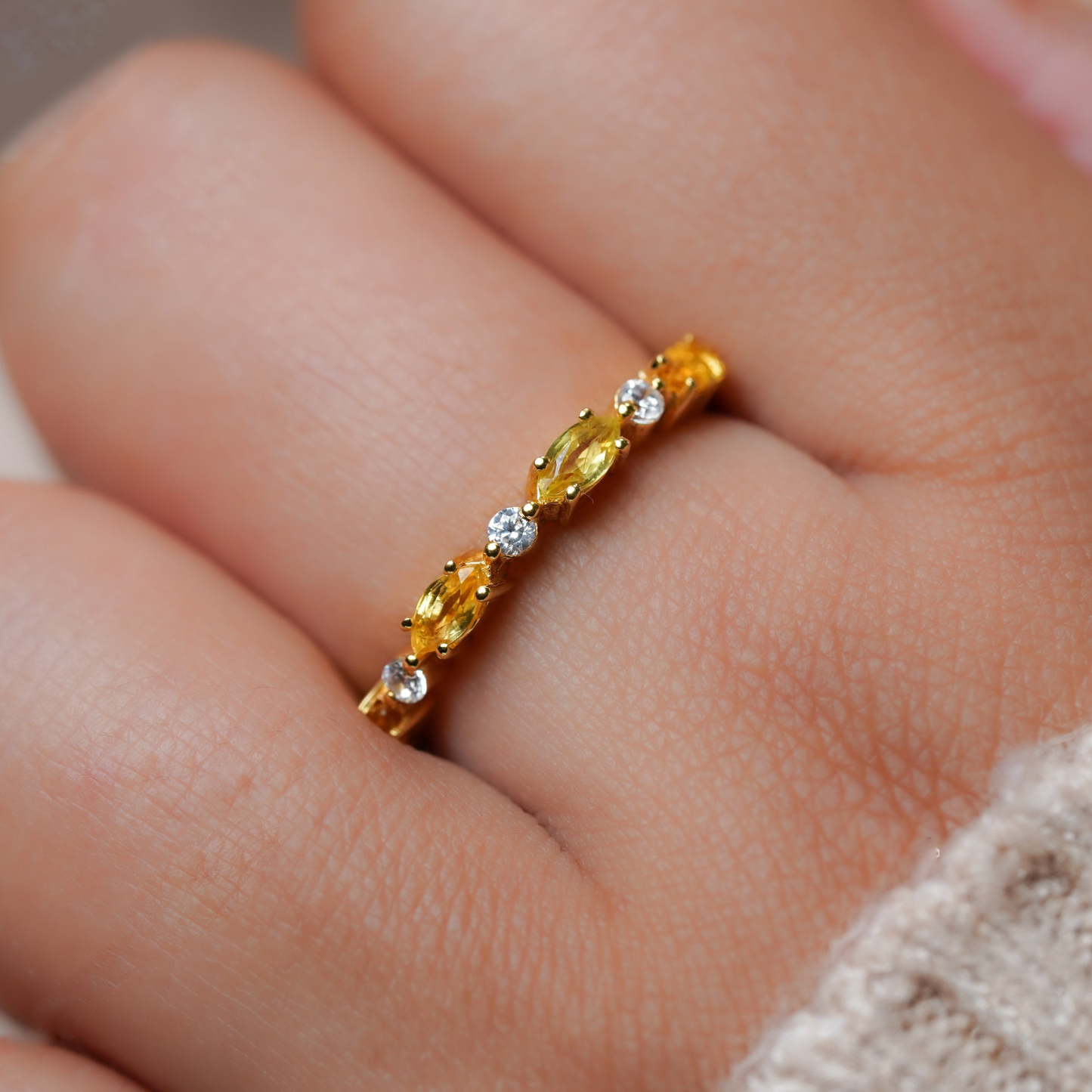Childhood Cancer Awareness Yellow Marquise Ring