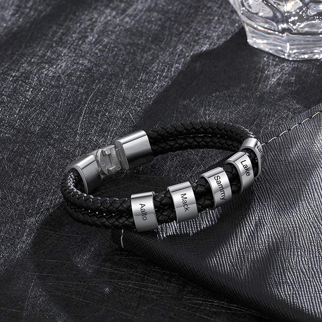 Custom 1-5 Names Leather Bracelet