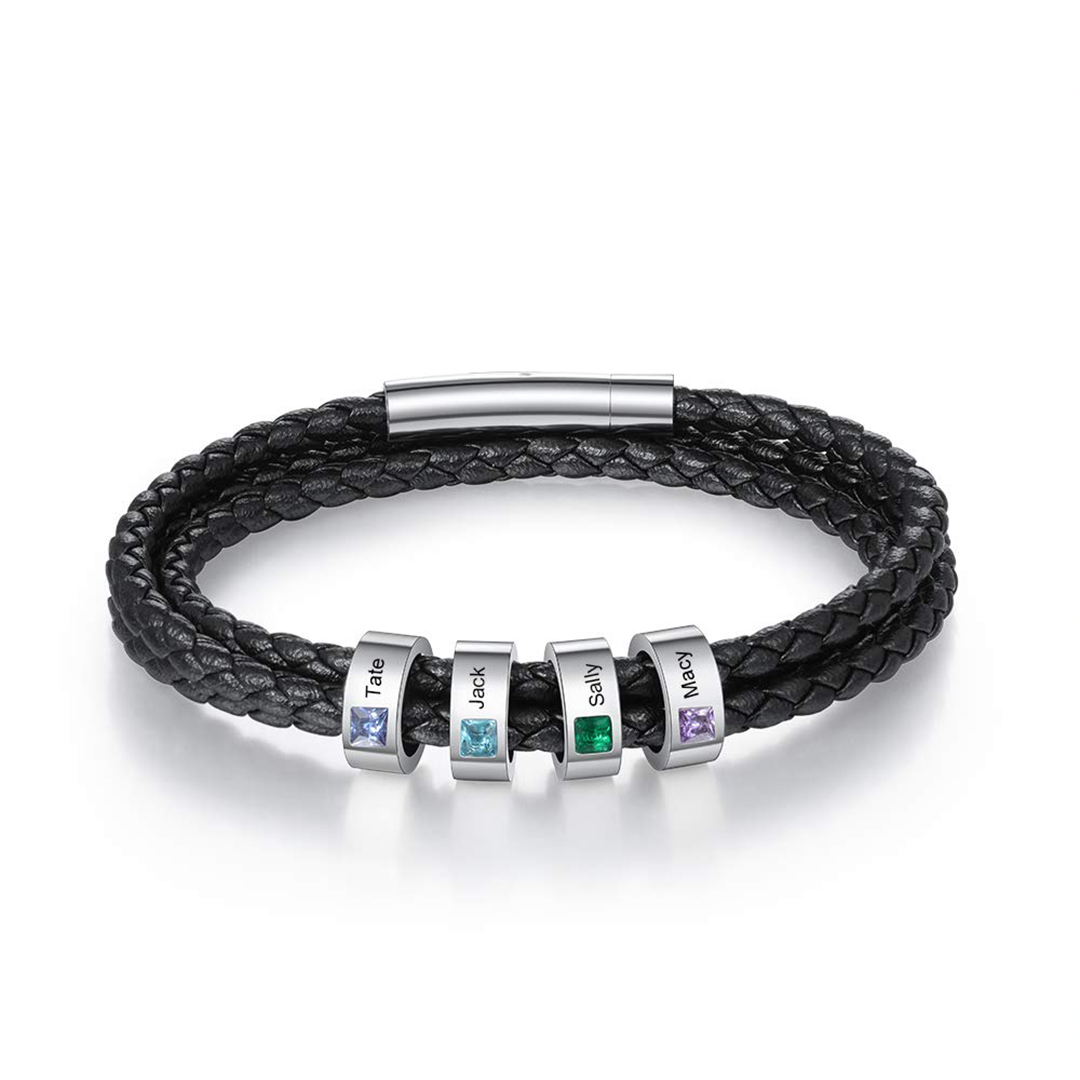Men's Personalized 1-8 Names Leather Bracelet