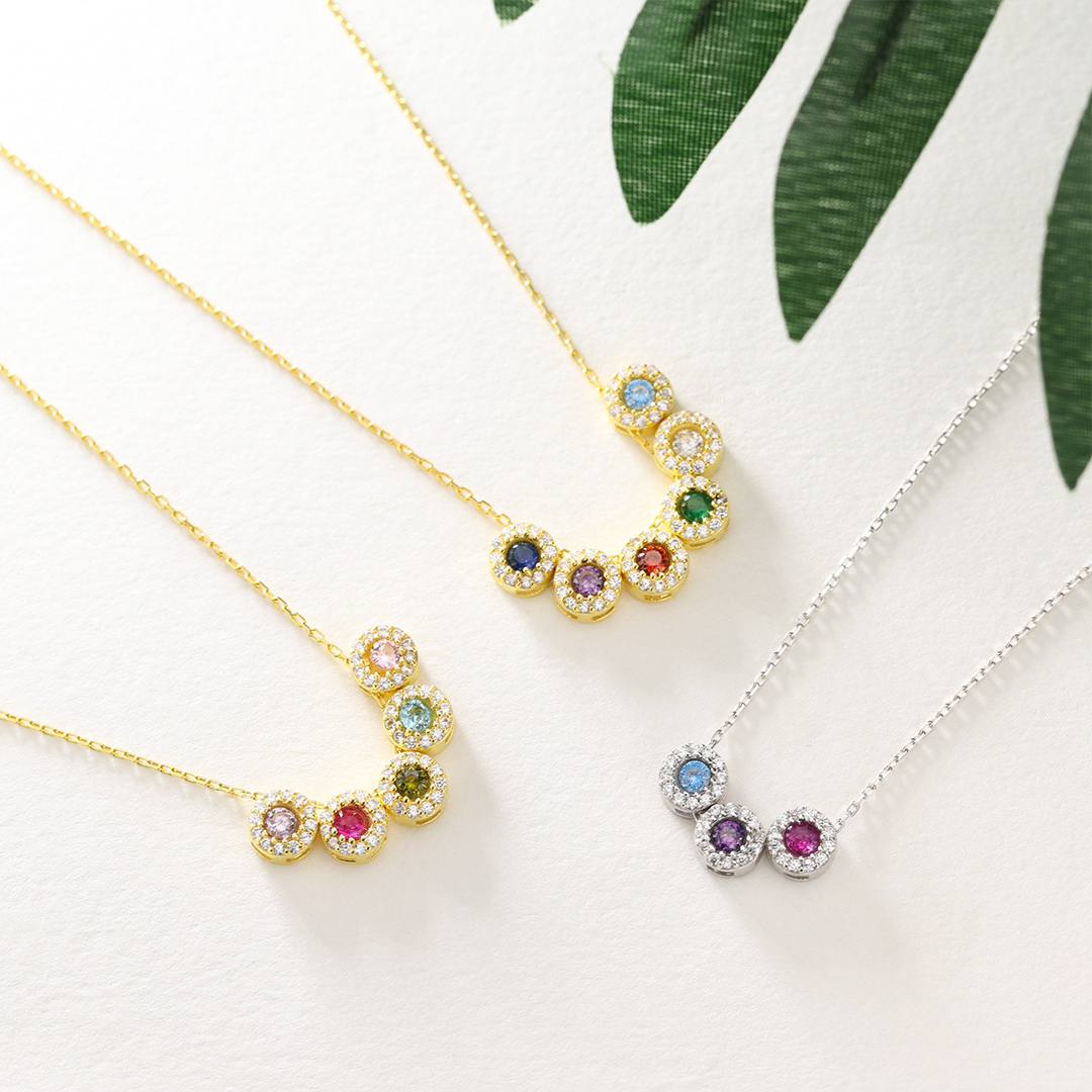 Personalized 1-14 Family Birthstones Christmas Gift Necklace