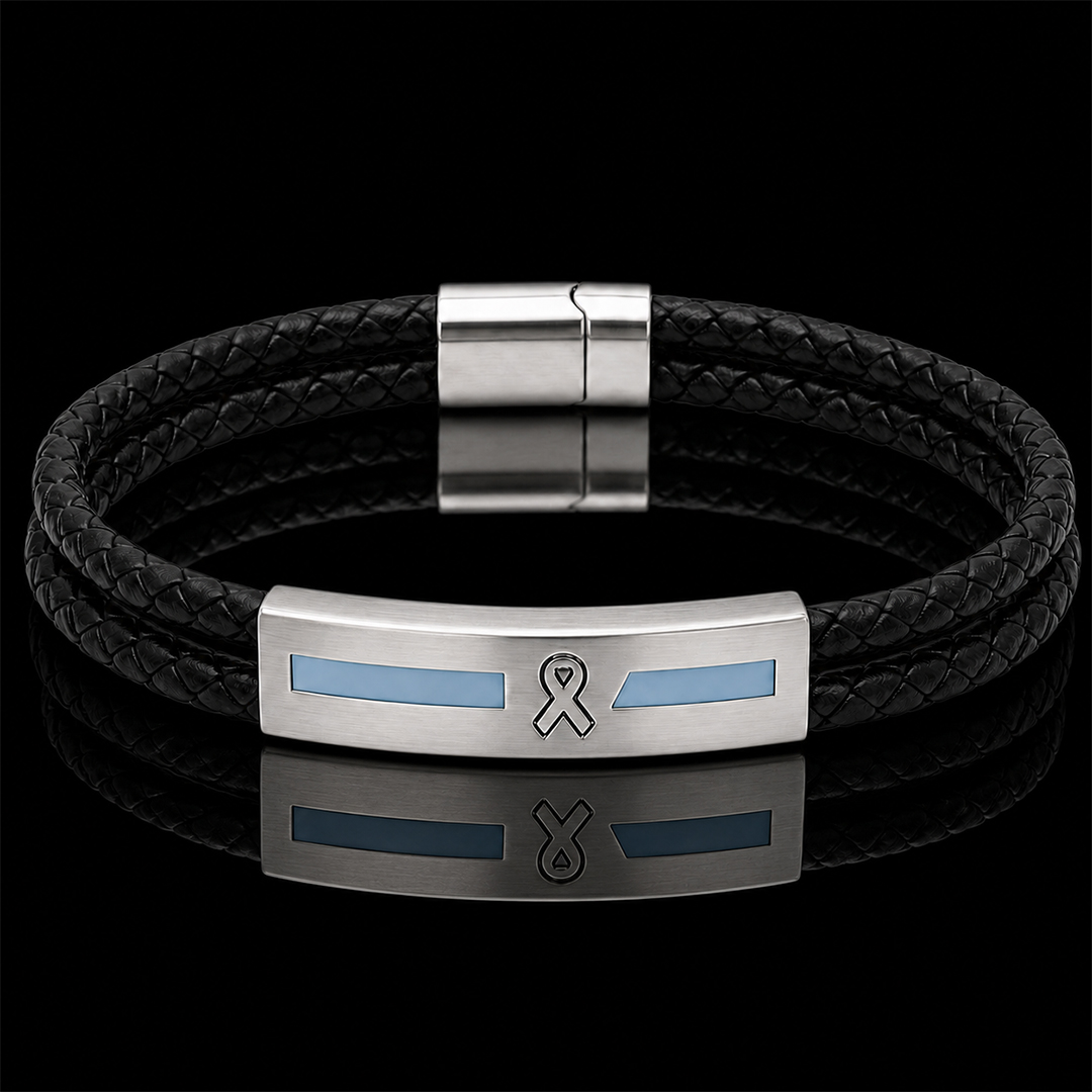 Prostate Cancer Awareness Light Blue Hope Support Leather Magnetic Therapy Bracelet