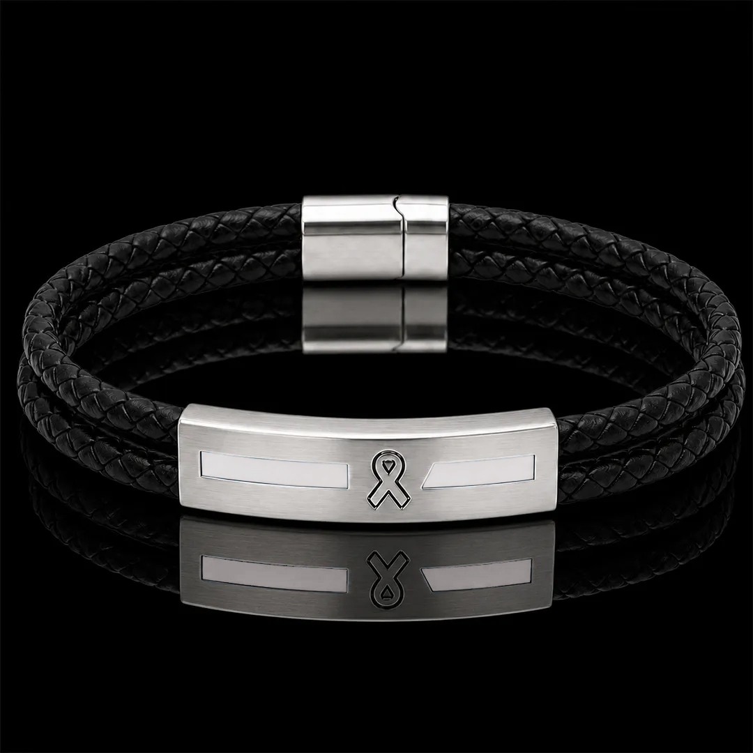 Lung Cancer Awareness White Enamel Leather Bracelet