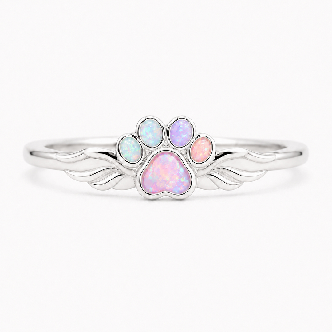 Rainbow Bridge Paw Opal Ring