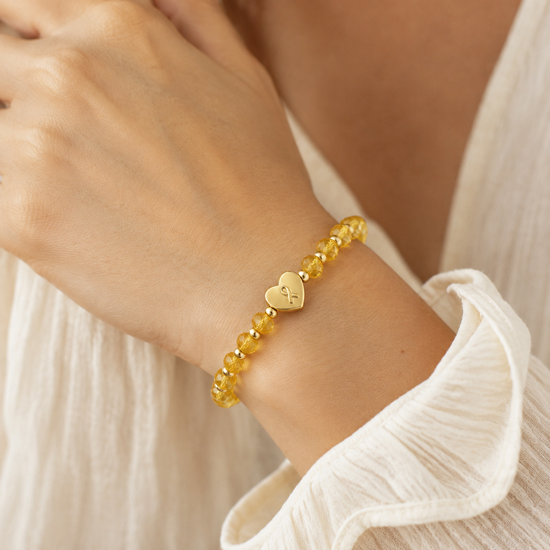No One Fights Alone Childhood Cancer Support Yellow Ribbon Bracelet