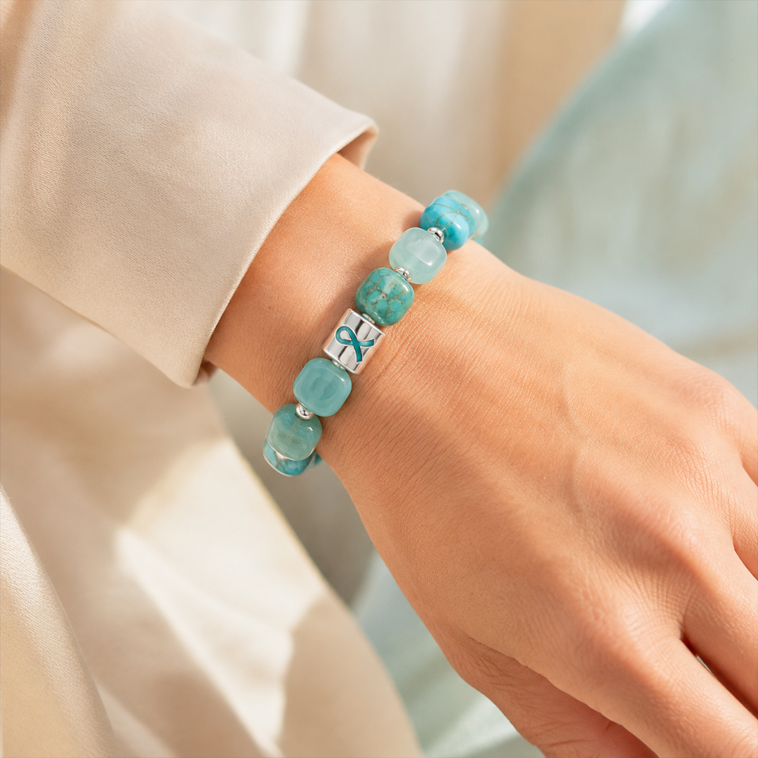Ovarian Cancer Awareness Teal Bead Bracelet