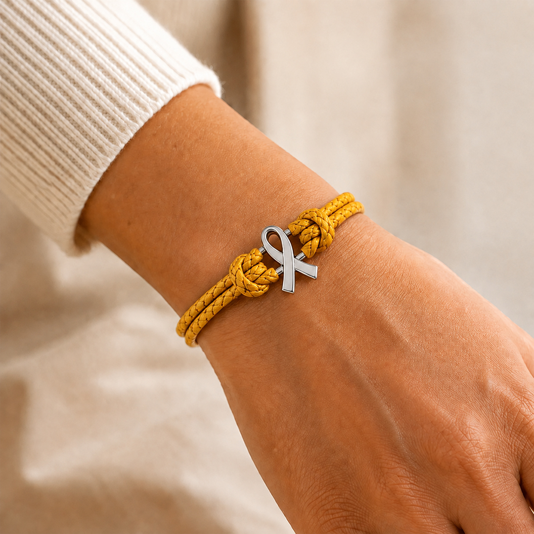 Our Family Stands Together Childhood Cancer Awareness Yellow Ribbon Bracelet