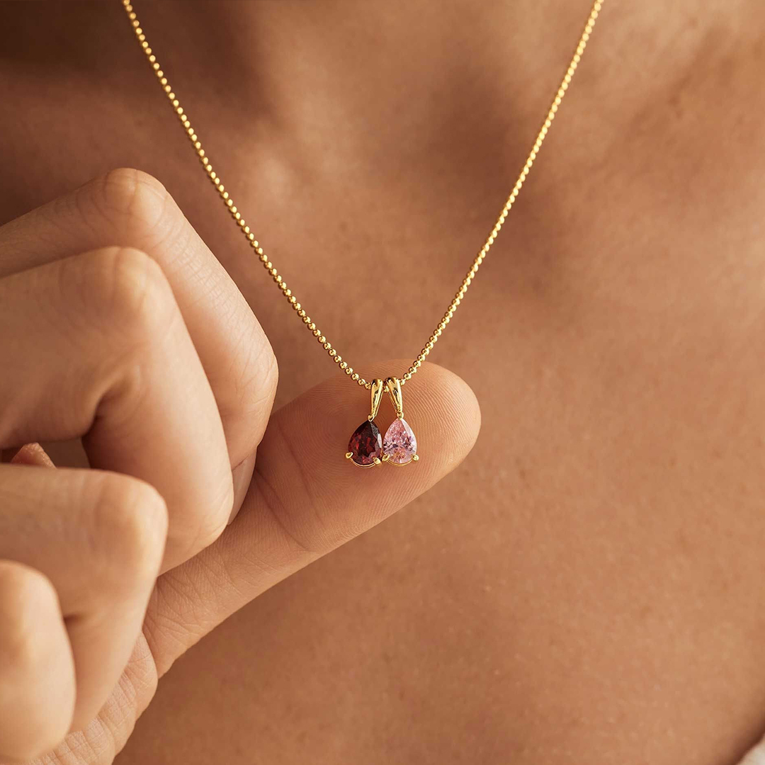Family Birthstone For Grandma Drop Necklace