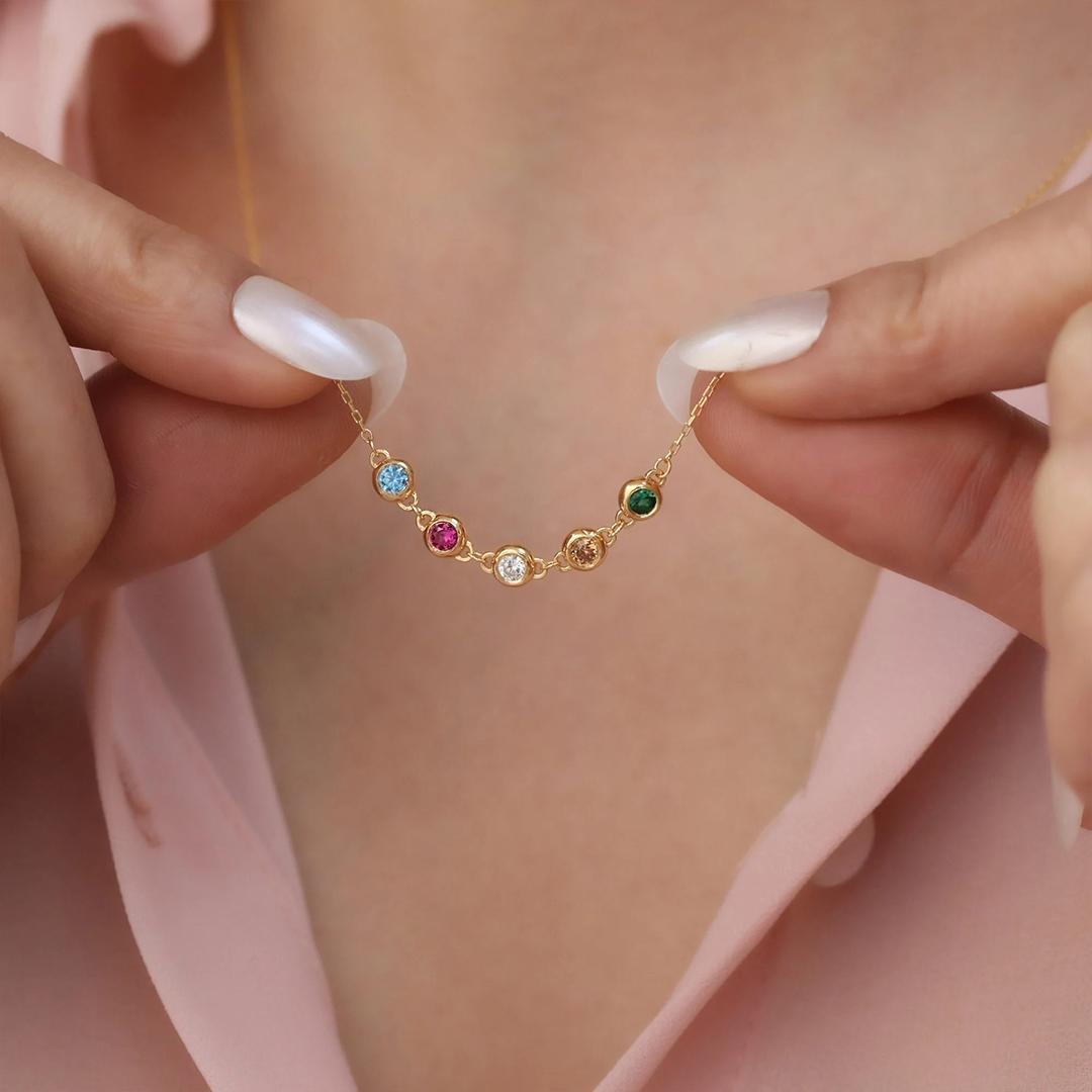 Personalized Family Member 14 Birthstone Necklace