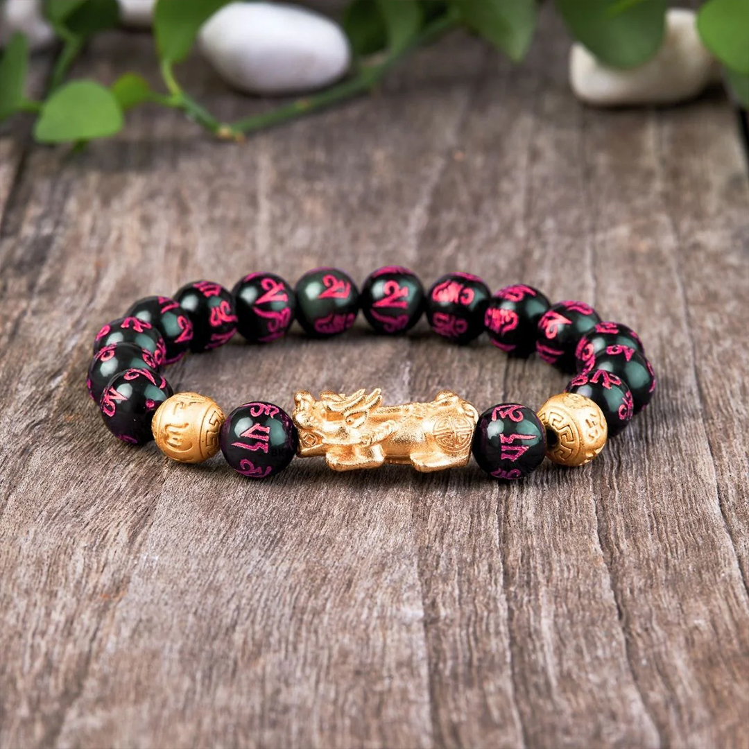 Pink Inscription Obsidian Pixiu Bracelet – Healing & Positive Energy Special Edition