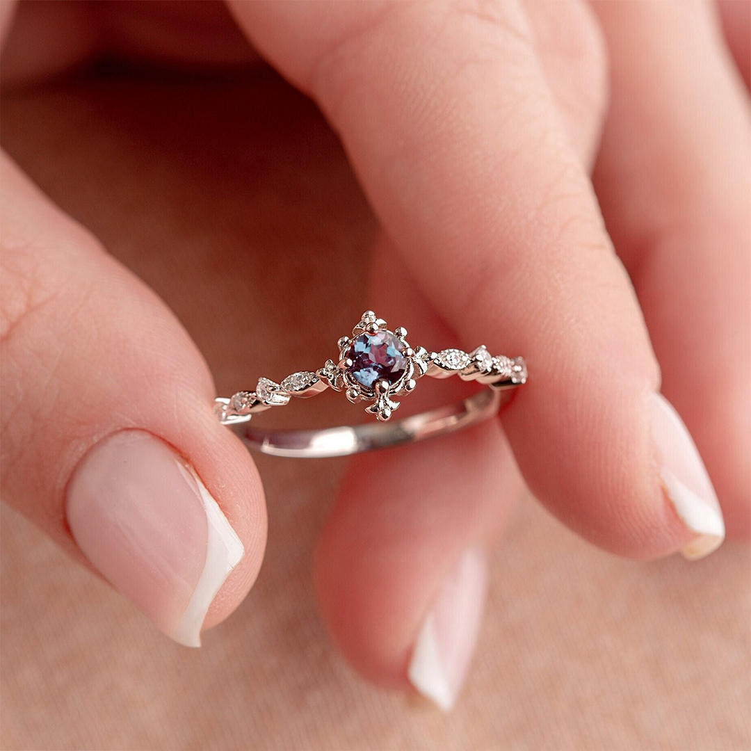 Choose Peace Vintage Alexandrite Minimalist Ring